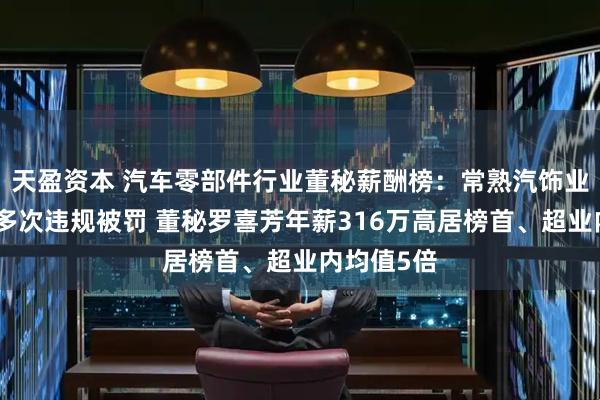 天盈资本 汽车零部件行业董秘薪酬榜：常熟汽饰业绩下滑、多次违规被罚 董秘罗喜芳年薪316万高居榜首、超业内均值5倍